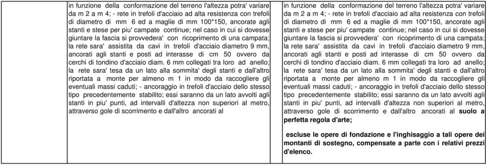 diametro 9 mm, ancorati agli stanti e posti ad interasse di cm 50 ovvero da cerchi di tondino d'acciaio diam.