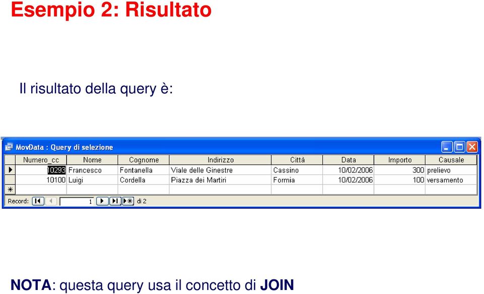 query è: NOTA: questa