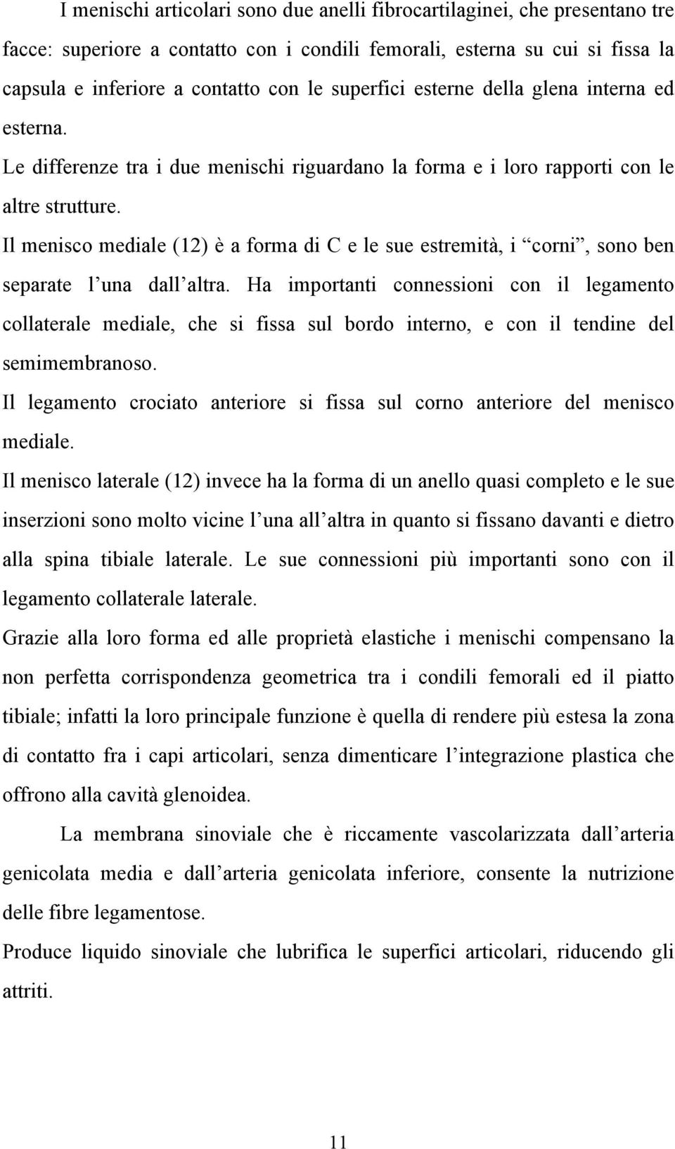 Il menisco mediale (12) è a forma di C e le sue estremità, i corni, sono ben separate l una dall altra.