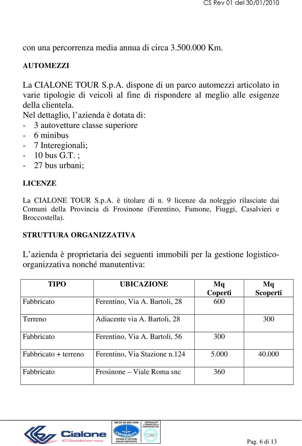 9 licenze da noleggio rilasciate dai Comuni della Provincia di Frosinone (Ferentino, Fumone, Fiuggi, Casalvieri e Broccostella).