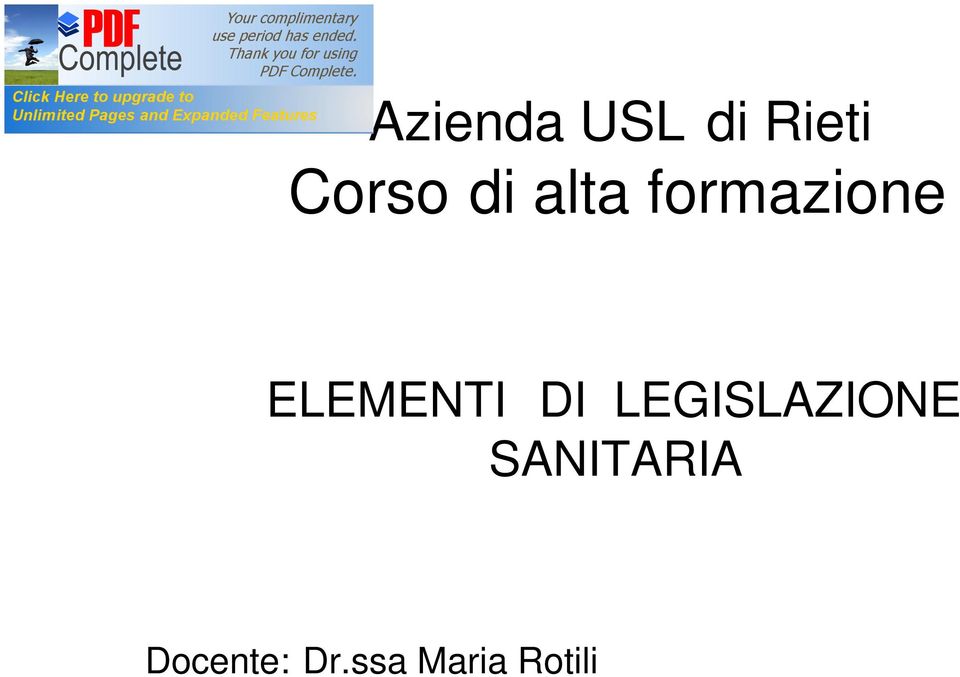 DI LEGISLAZIONE SANITARIA