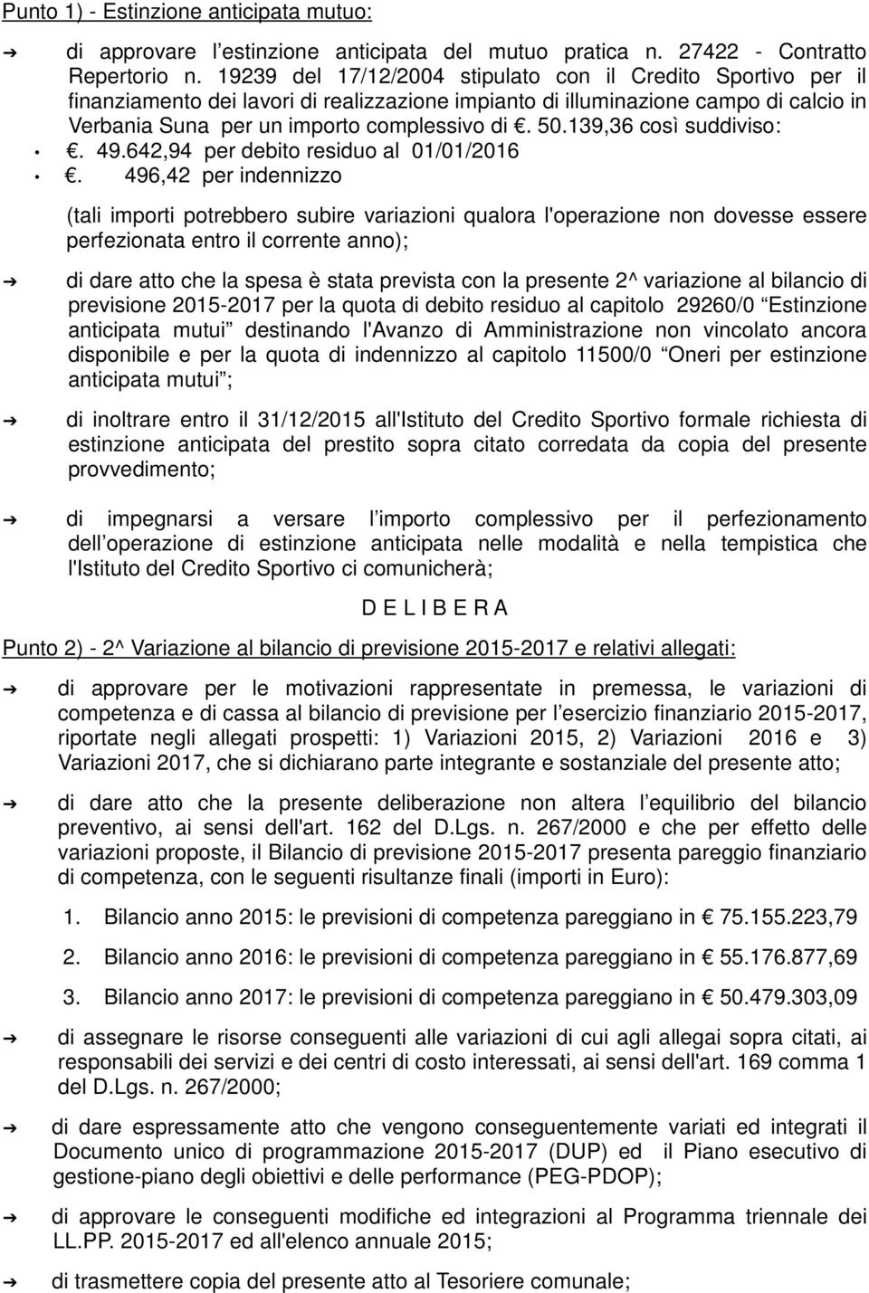 139,36 così suddiviso:. 49.642,94 per debito residuo al 01/01/2016.