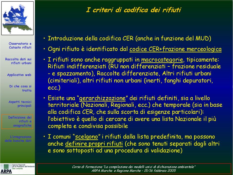 depuratori, ecc.) Esiste una gerarchizzazione dei rifiuti definiti, sia a livello territoriale (Nazionali, Regionali, ecc.