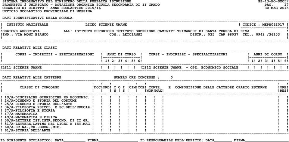 DATI RELATIVI ALLE CLASSI! CORSI - INDIRIZZI - SPECIALIZZAZIONI! ANNI DI CORSO! CORSI - INDIRIZZI - SPECIALIZZAZIONI! ANNI DI CORSO! ----------------------------------! 1! 2! 3! 4! 5! 6 