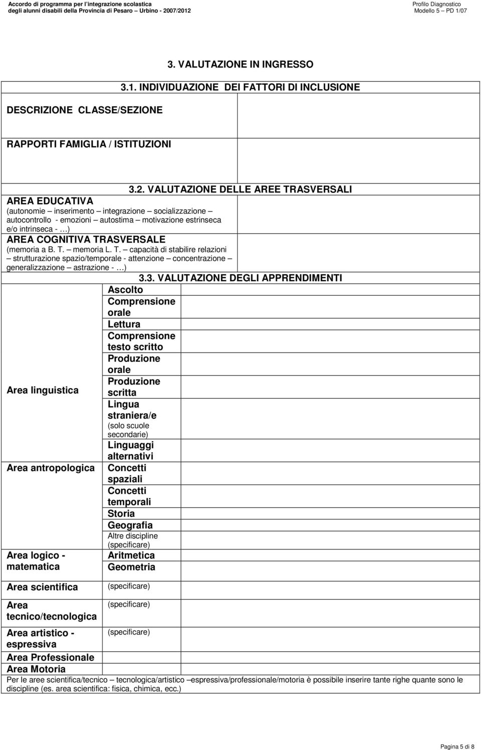 TRASVERSALE (memoria a B. T. memoria L. T. capacità di stabilire relazioni strutturazione spazio/temporale - attenzione concentrazione generalizzazione astrazione - ) 3.