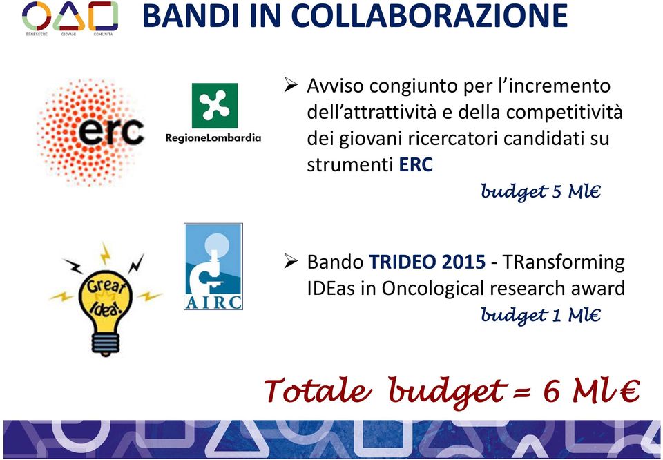 candidati su strumenti ERC budget 5 Ml Bando TRIDEO 2015