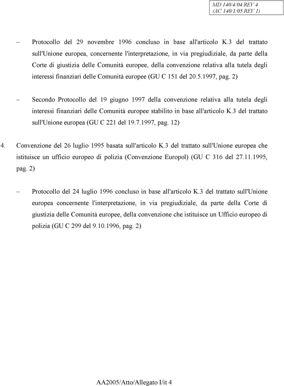 interessi finanziari delle Comunità europee (GU C 151 del 20.5.1997, pag.