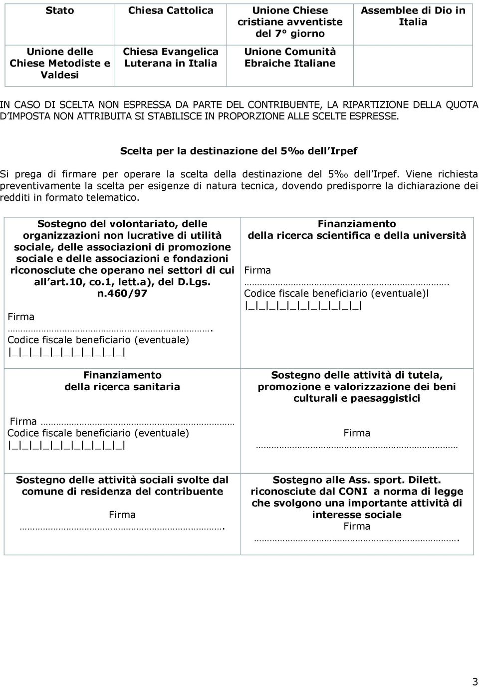 Scelta per la destinazione del 5 dell Irpef Si prega di firmare per operare la scelta della destinazione del 5 dell Irpef.