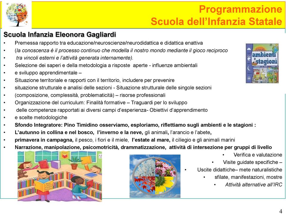 Selezione dei saperi e della metodologia a risposte aperte - influenze ambientali e sviluppo apprendimentale Situazione territoriale e rapporti con il territorio, includere per prevenire situazione