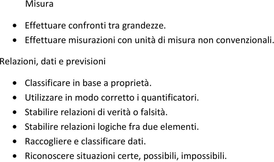 Relazioni, dati e previsioni Classificare in base a proprietà.