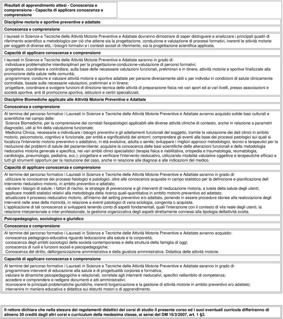 che attiene sia la progettazione, conduzione e valutazione di processi formativi, inerenti le attività motorie per soggetti di diverse età, i bisogni formativi e i contesti sociali di riferimento,