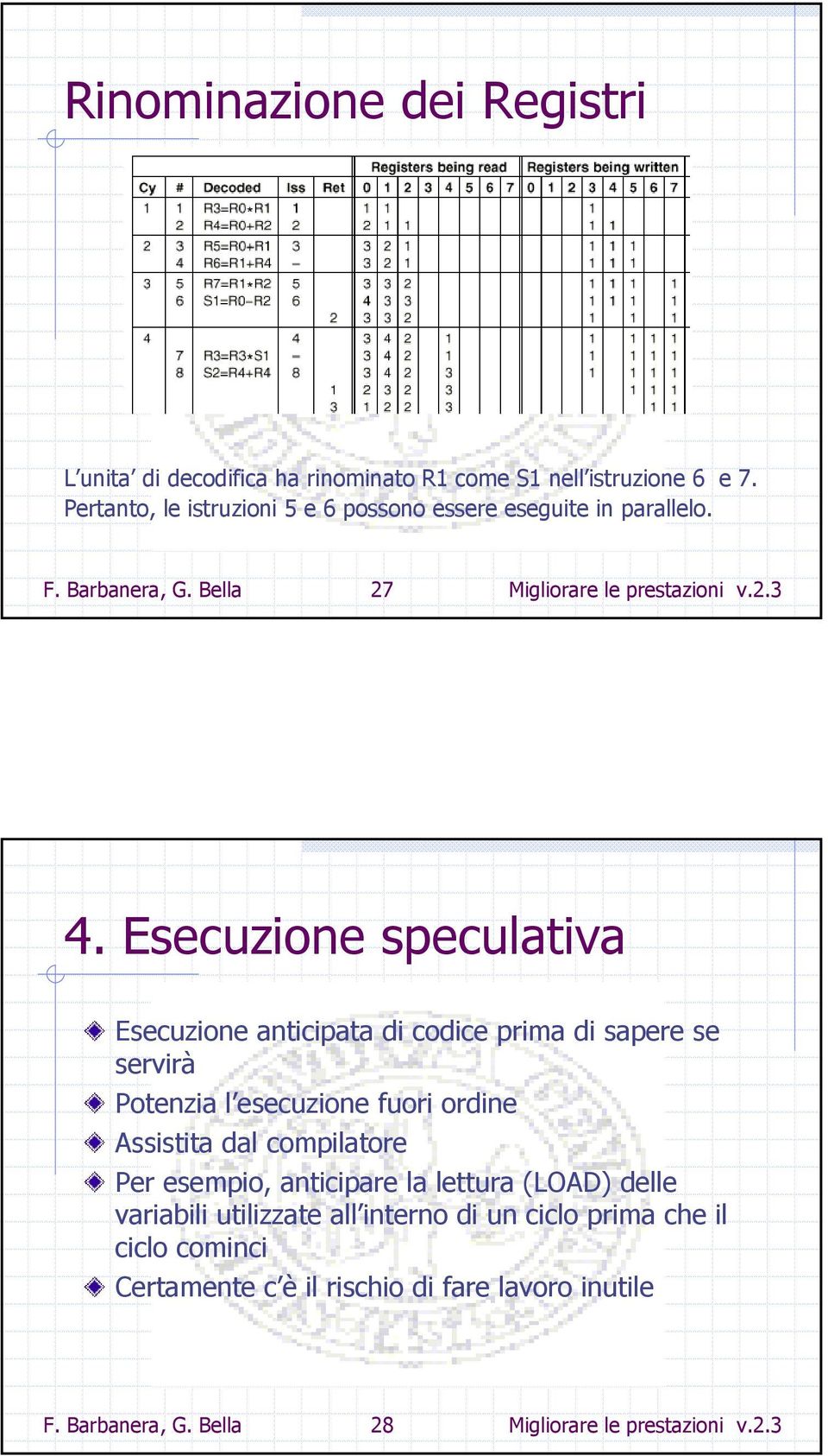 Esecuzione speculativa Esecuzione anticipata di codice prima di sapere se servirà Potenzia l esecuzione fuori ordine Assistita dal compilatore Per