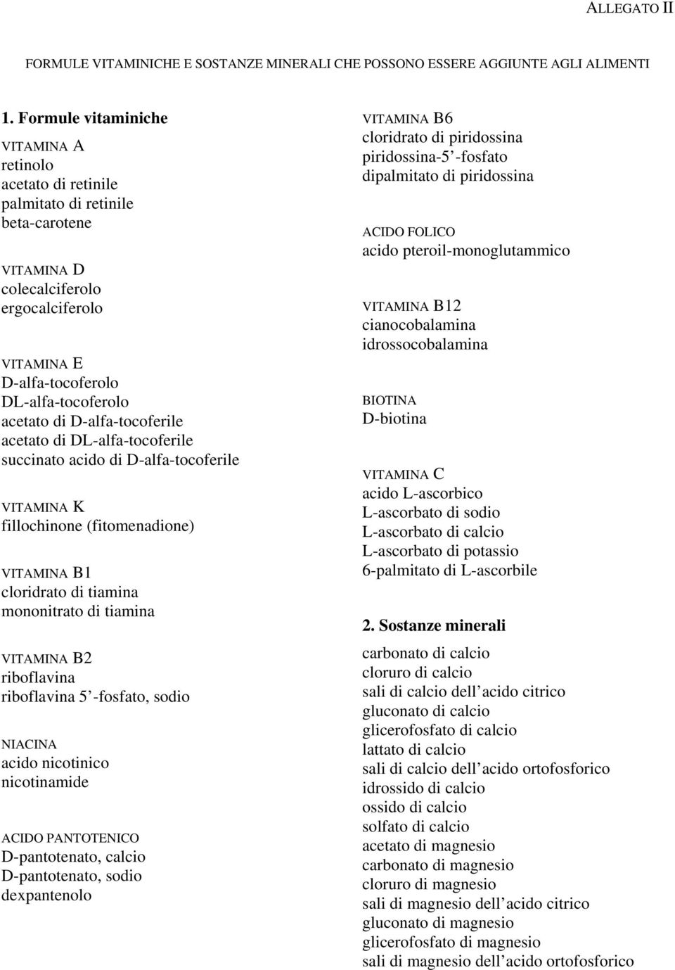 D-alfa-tocoferile acetato di DL-alfa-tocoferile succinato acido di D-alfa-tocoferile VITAMINA K fillochinone (fitomenadione) VITAMINA B1 cloridrato di tiamina mononitrato di tiamina VITAMINA B2