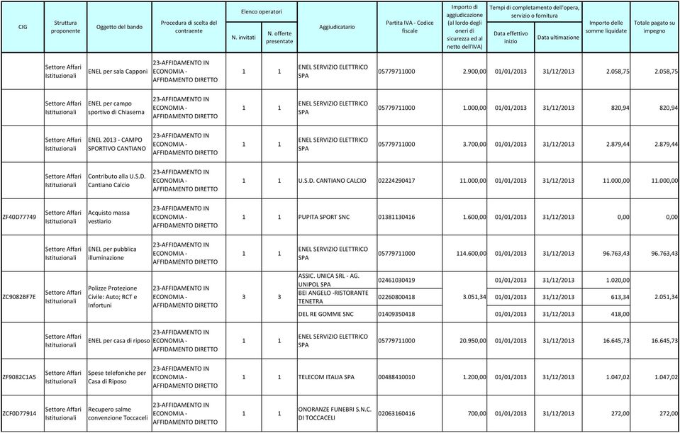 000,00 01/01/2013 31/12/2013 11.000,00 11.000,00 ZF40D77749 Acquisto massa vestiario PUPITA SPORT SNC 01381130416 1.