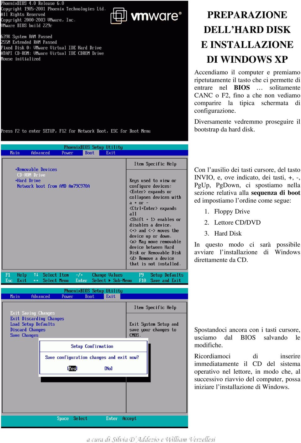 Con l ausilio dei tasti cursore, del tasto INVIO, e, ove indicato, dei tasti, +, -, PgUp, PgDown, ci spostiamo nella sezione relativa alla sequenza di boot ed impostiamo l ordine come segue: 1.