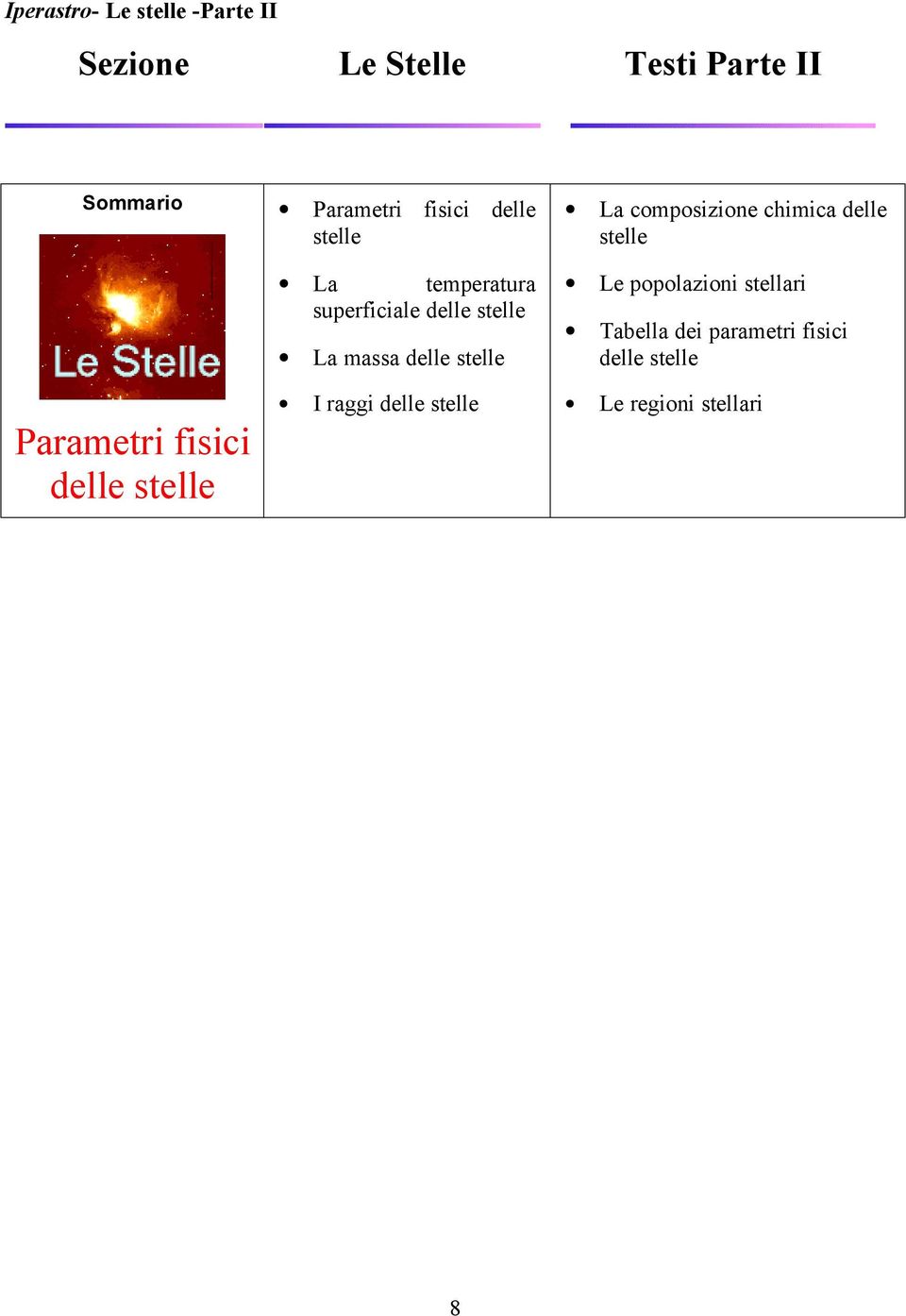 stelle La massa delle stelle I raggi delle stelle La composizione chimica delle