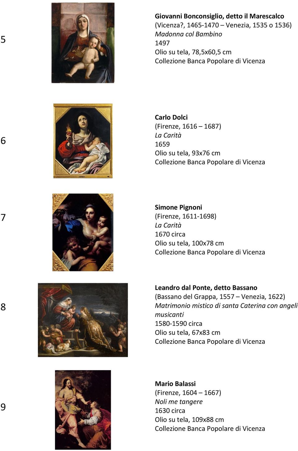 Olio su tela, 93x76 cm 7 Simone Pignoni (Firenze, 1611 1698) La Carità 1670 circa Olio su tela, 100x78 cm 8 Leandro dal Ponte, detto
