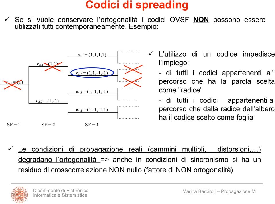 impedisce l impiego: - di tutti i codici appartenenti a " percorso che ha la parola scelta come "radice" - di tutti i codici appartenenti al percorso che dalla radice dell'albero