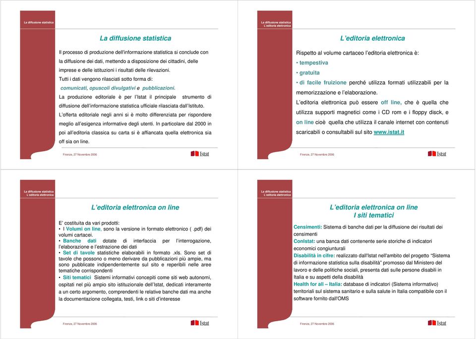 La produzione editoriale è per l Istat il principale strumento di diffusione dell informazione statistica ufficiale rilasciata dall Istituto.