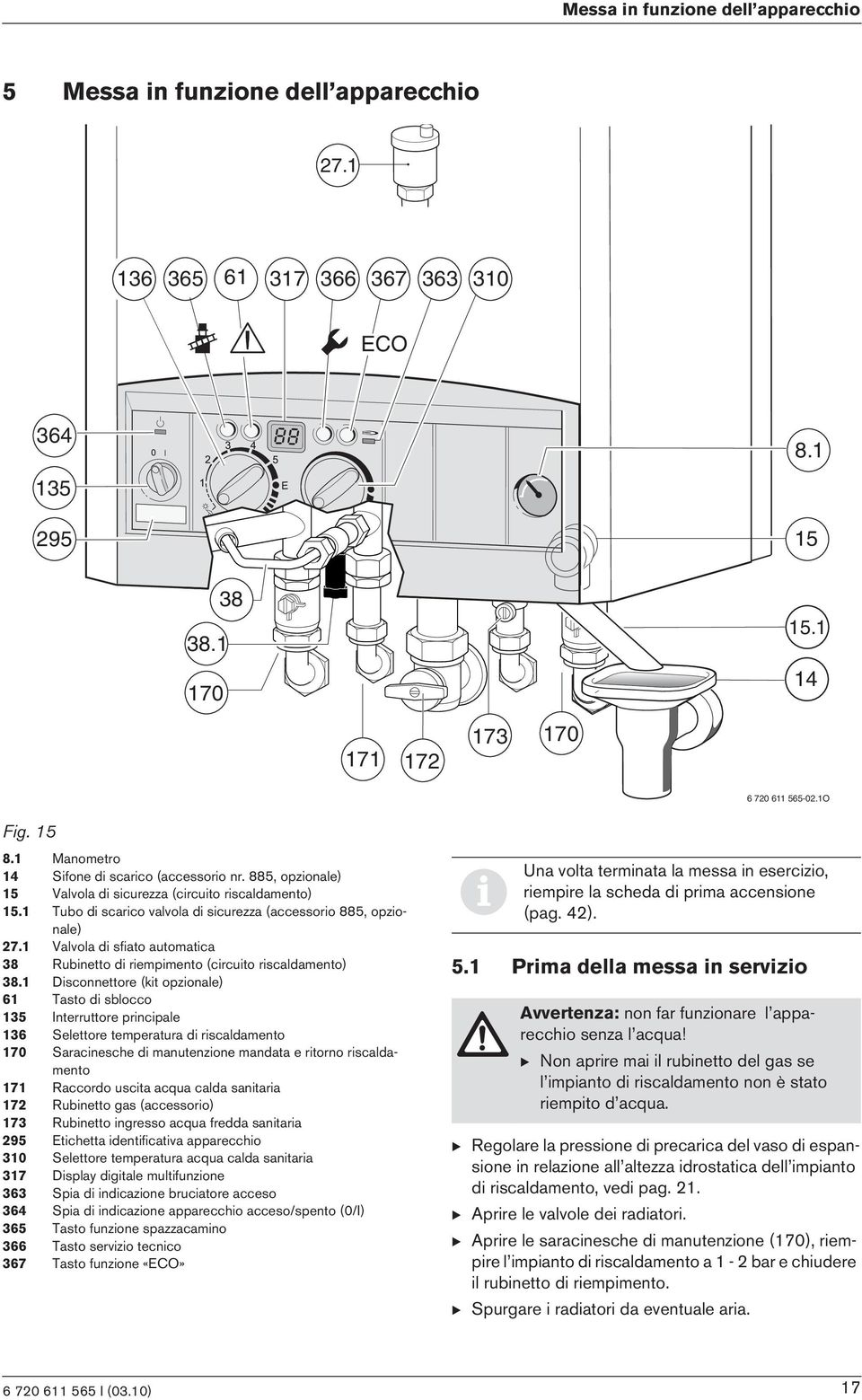 1 Valvola d sfato automatca 38 Rubnetto d rempmento (crcuto rscaldamento) 38.