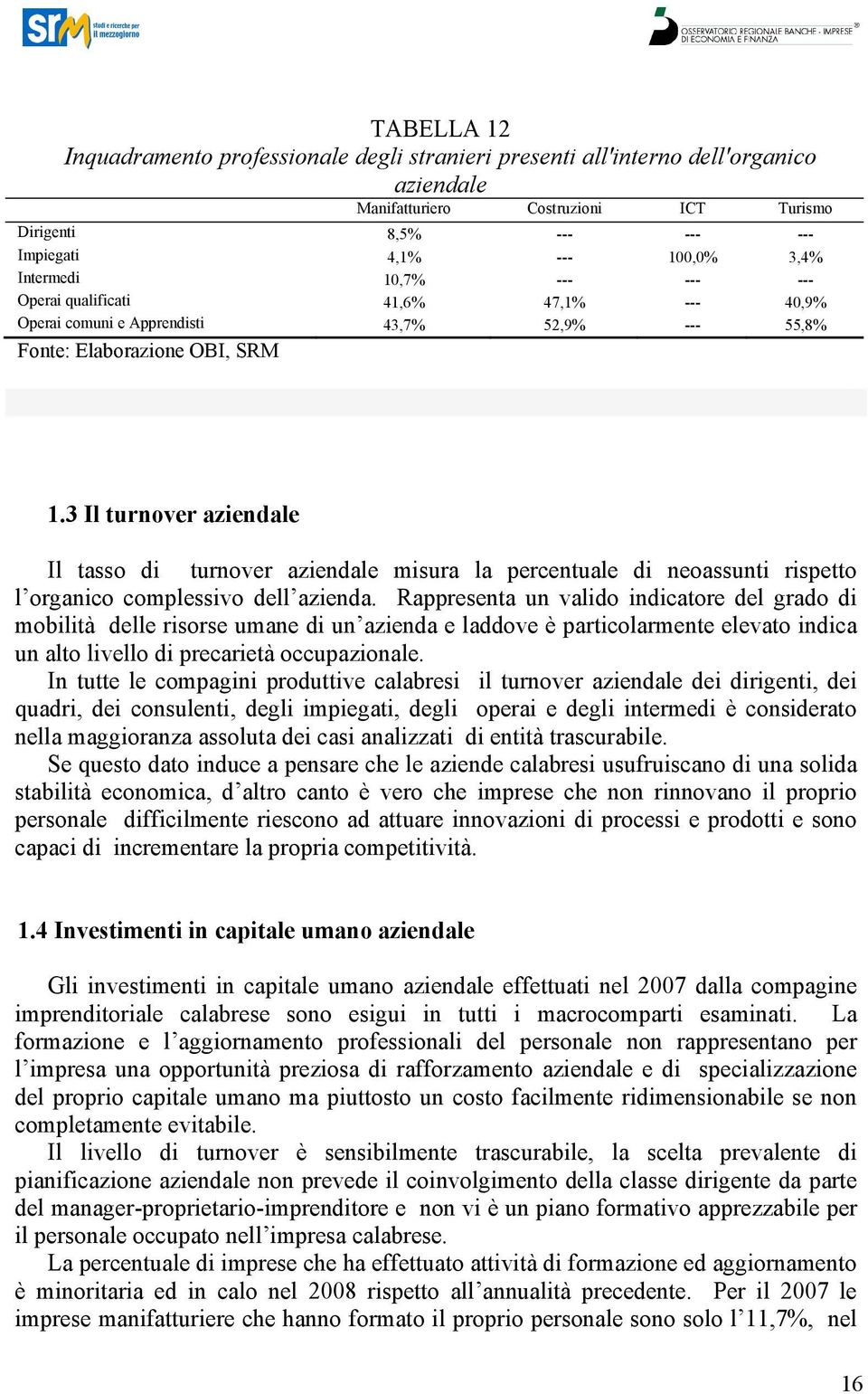 3 Il turnover aziendale Il tasso di turnover aziendale misura la percentuale di neoassunti rispetto l organico complessivo dell azienda.