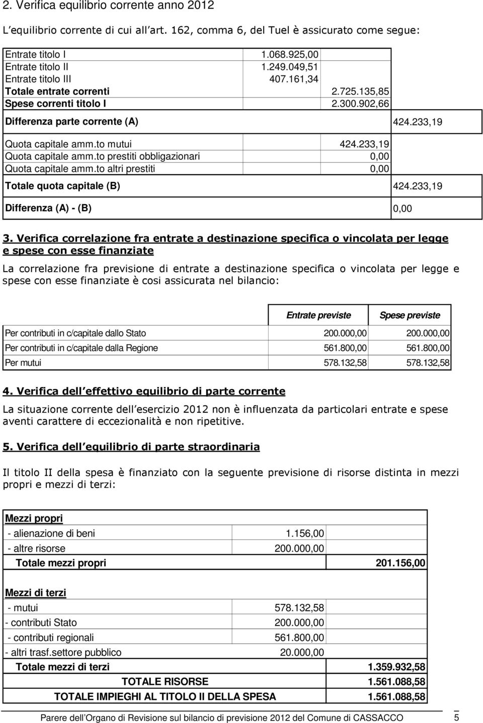 233,19 Quota capitale amm.to prestiti obbligazionari 0,00 Quota capitale amm.to altri prestiti 0,00 Totale quota capitale (B) Differenza (A) - (B) 424.233,19 0,00 3.