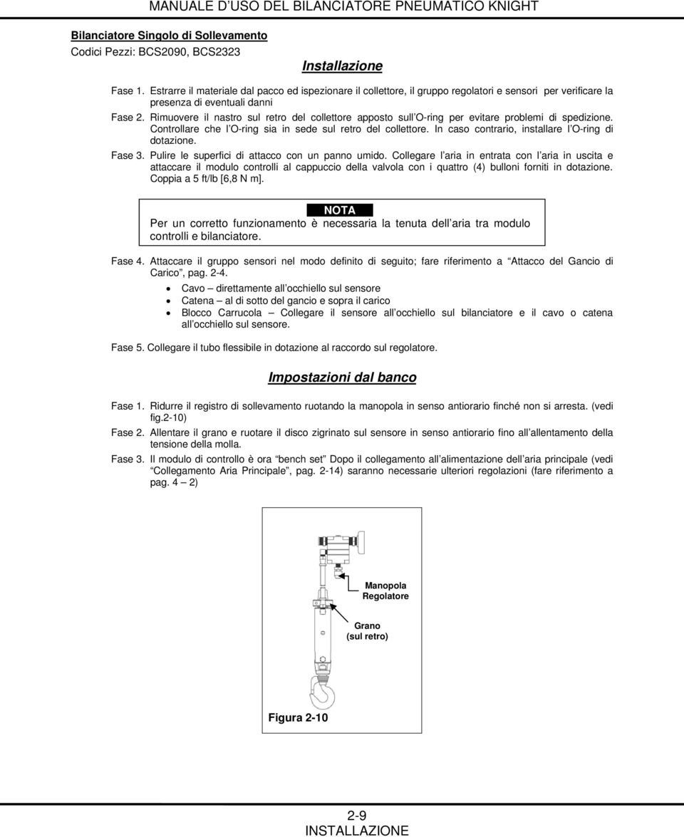 Rimuovere il nastro sul retro del collettore apposto sull O-ring per evitare problemi di spedizione. Controllare che l O-ring sia in sede sul retro del collettore.