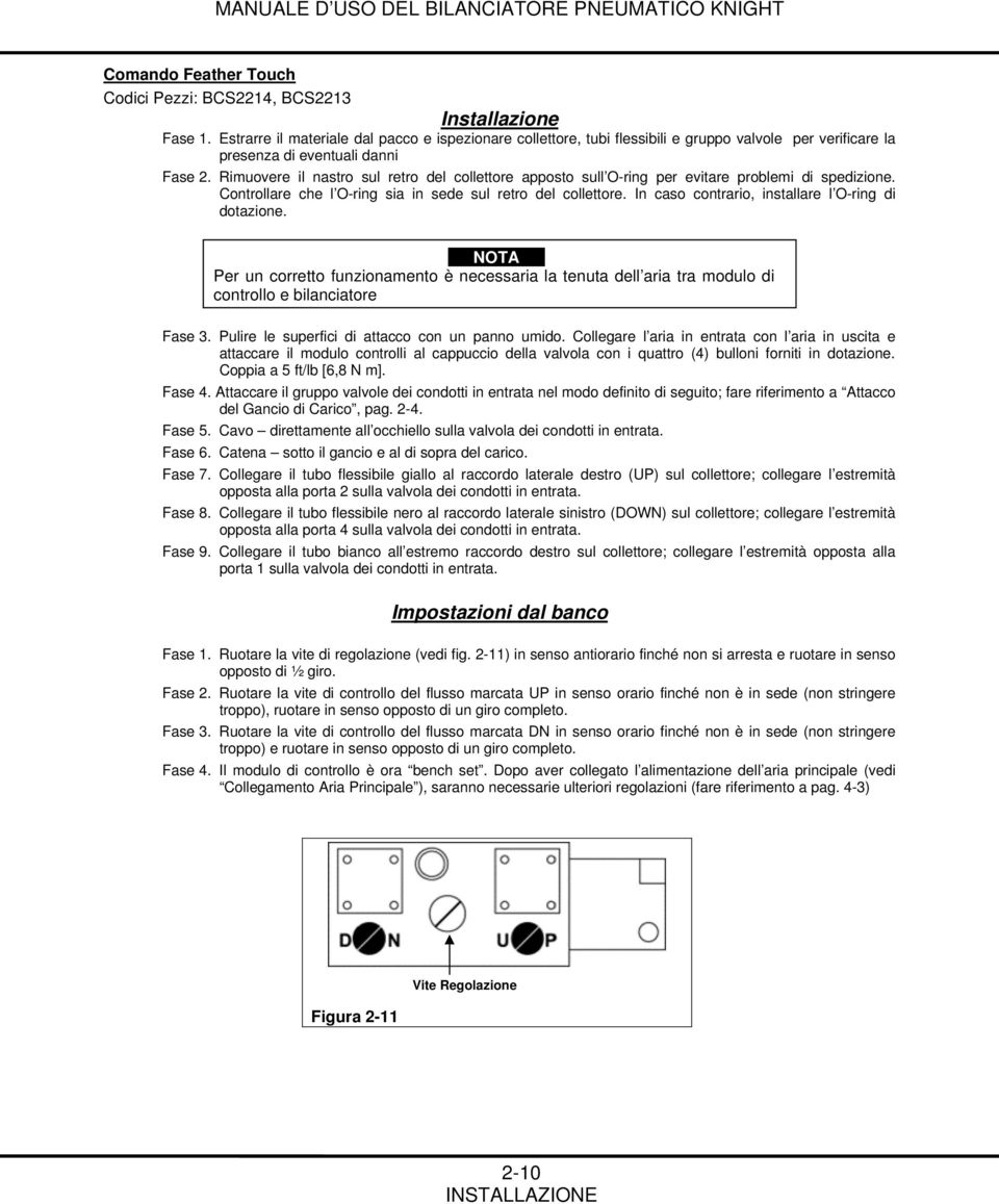 Rimuovere il nastro sul retro del collettore apposto sull O-ring per evitare problemi di spedizione. Controllare che l O-ring sia in sede sul retro del collettore.