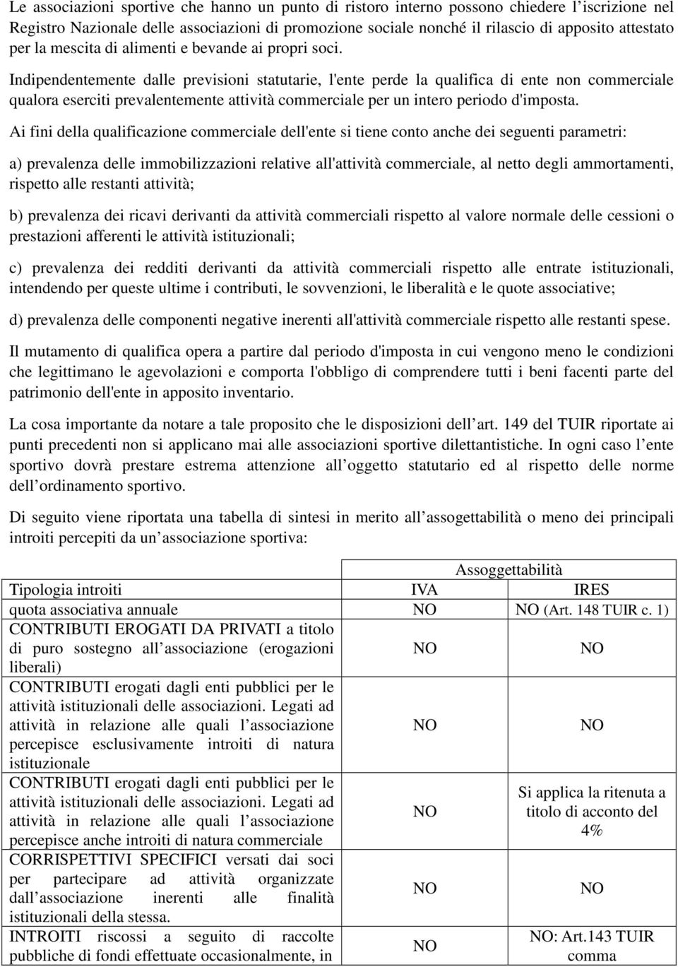 Indipendentemente dalle previsioni statutarie, l'ente perde la qualifica di ente non commerciale qualora eserciti prevalentemente attività commerciale per un intero periodo d'imposta.