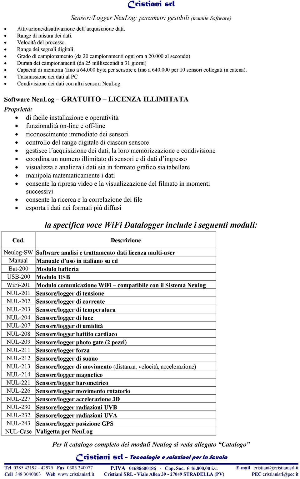 000 per 10 sensori collegati in catena).