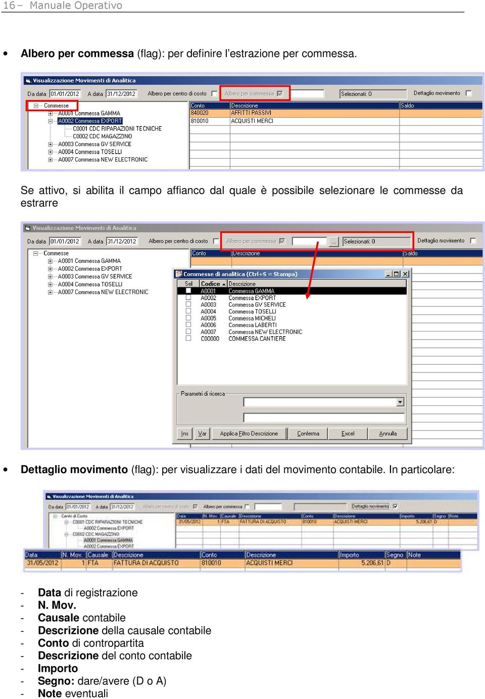 (flag): per visualizzare i dati del movimento contabile. In particolare: - Data di registrazione - N. Mov.