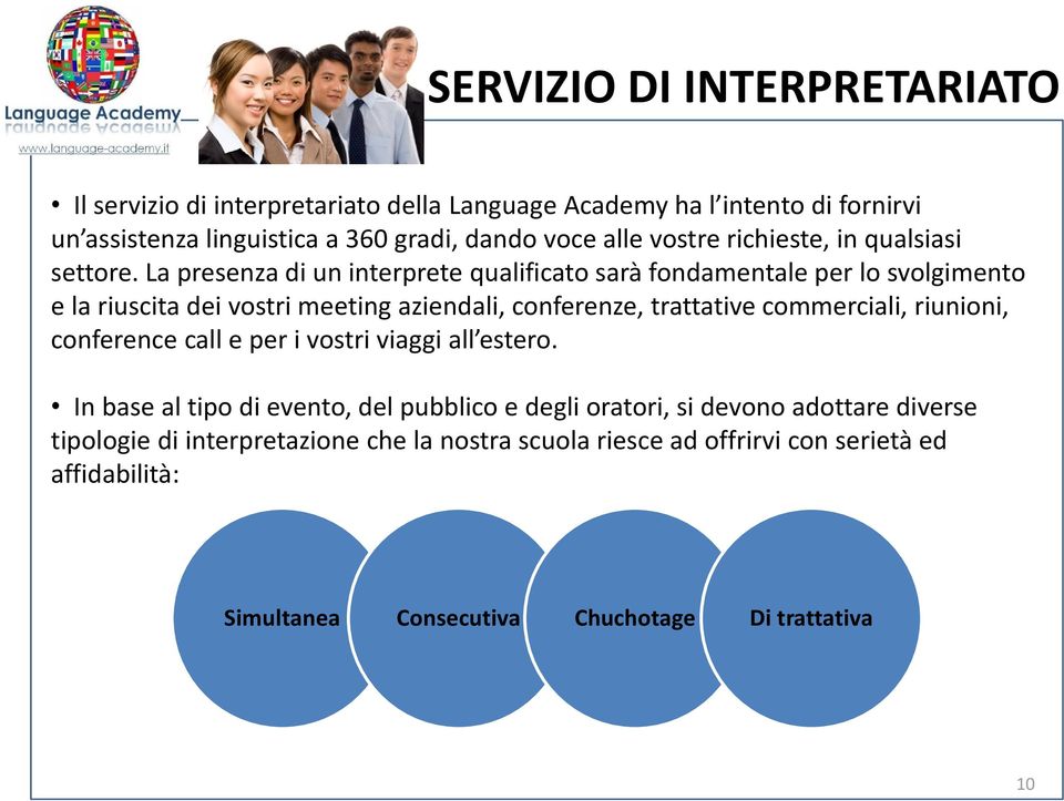 La presenza di un interprete qualificato sarà fondamentale per lo svolgimento e la riuscita dei vostri meeting aziendali, conferenze, trattative commerciali,