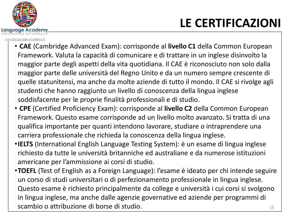 Il CAE è riconosciuto non solo dalla maggior parte delle università del Regno Unito e da un numero sempre crescente di quelle statunitensi, ma anche da molte aziende di tutto il mondo.