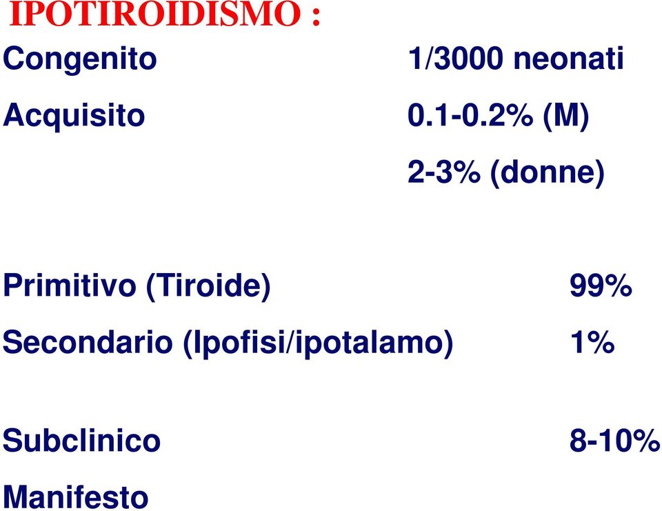 2% (M) 2-3% (donne) Primitivo (Tiroide)