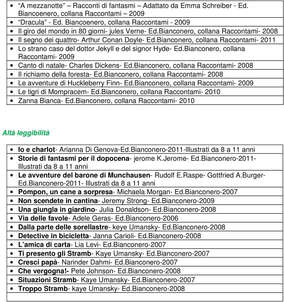 Bianconero, collana Raccontami- 2011 Lo strano caso del dottor Jekyll e del signor Hyde- Ed.Bianconero, collana Raccontami- 2009 Canto di natale- Charles Dickens- Ed.