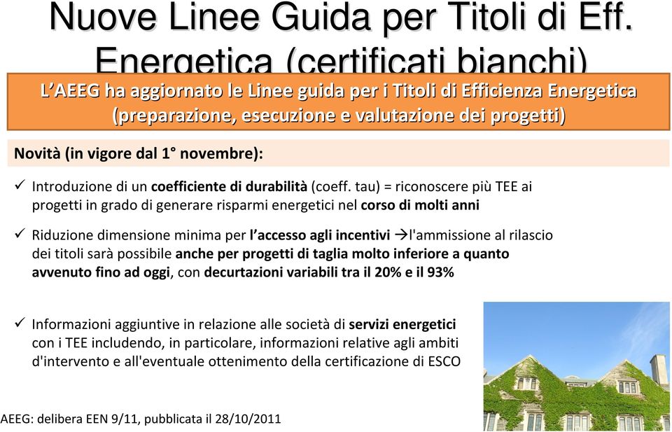 Introduzione di un coefficiente di durabilità (coeff.