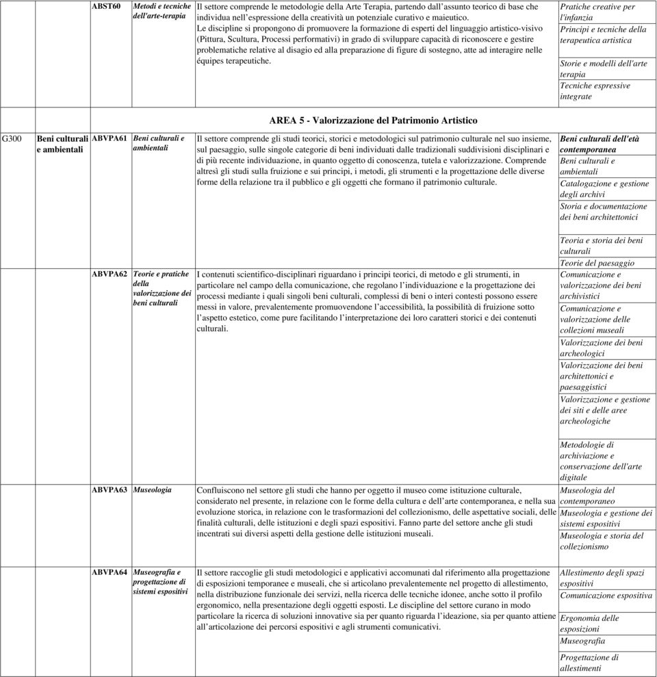 Le discipline si propongono di promuovere la formazione di esperti del linguaggio artistico-visivo (Pittura, Scultura, Processi performativi) in grado di sviluppare capacità di riconoscere e gestire