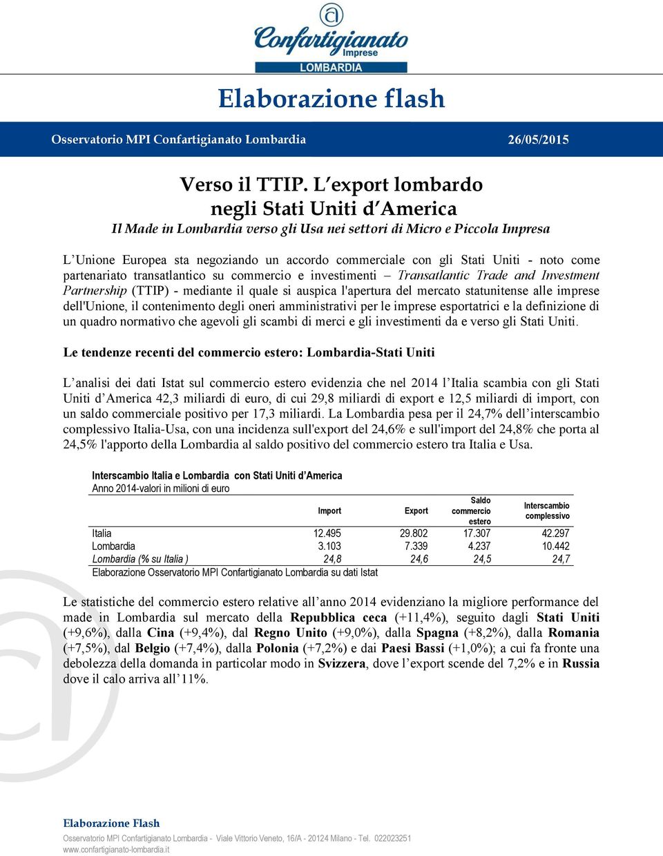 noto come partenariato transatlantico su commercio e investimenti Transatlantic Trade and Investment Partnership (TTIP) - mediante il quale si auspica l'apertura del mercato statunitense alle imprese