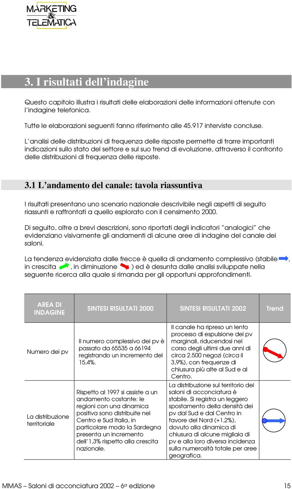 L analisi delle distribuzioni di frequenza delle risposte permette di trarre importanti indicazioni sullo stato del settore e sul suo trend di evoluzione, attraverso il confronto delle distribuzioni