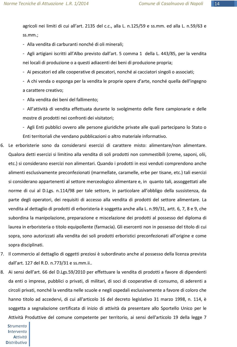 443/85, per la vendita nei locali di produzione o a questi adiacenti dei beni di produzione propria; - Ai pescatori ed alle cooperative di pescatori, nonché ai cacciatori singoli o associati; - A chi