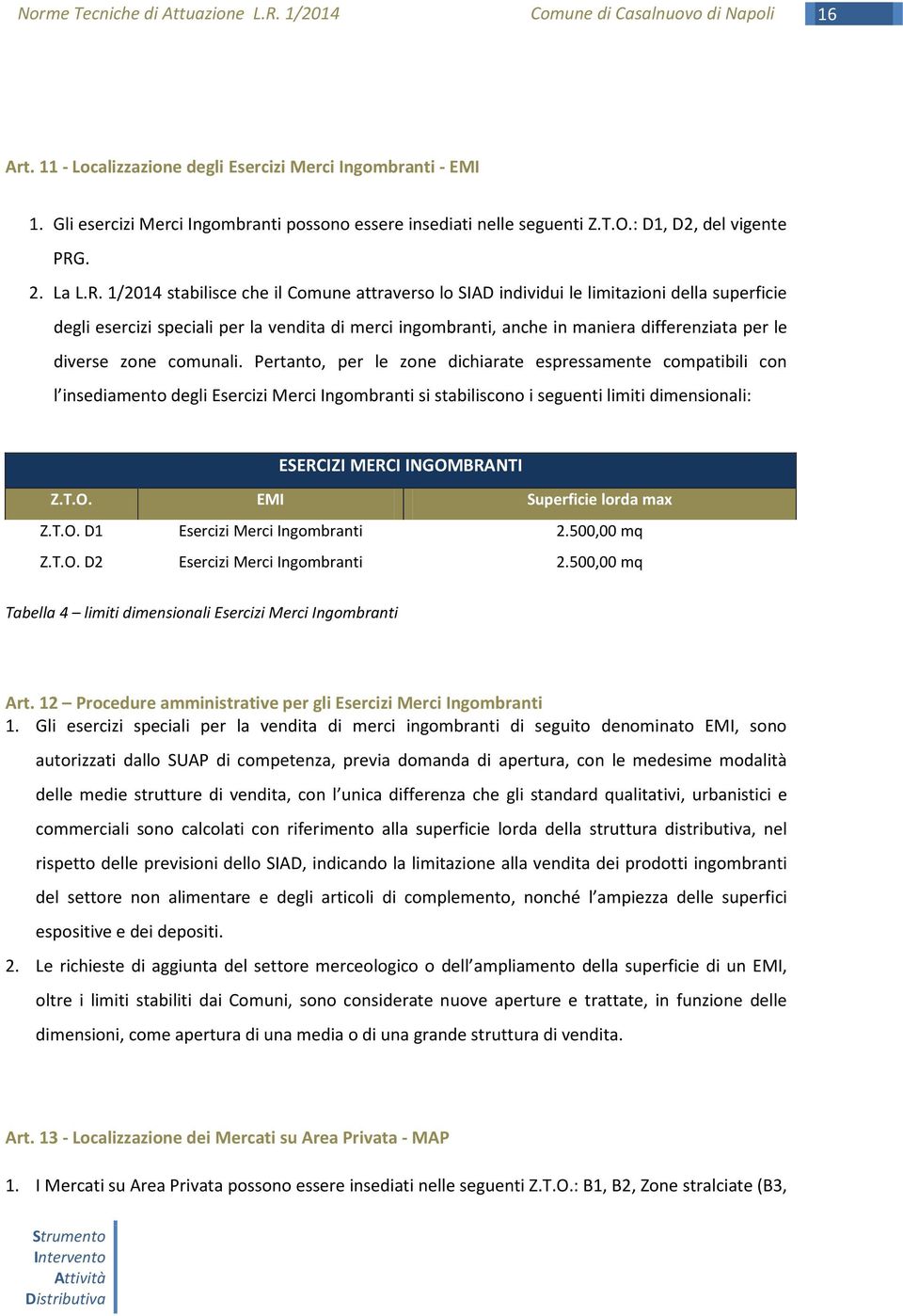 1/2014 stabilisce che il Comune attraverso lo SIAD individui le limitazioni della superficie degli esercizi speciali per la vendita di merci ingombranti, anche in maniera differenziata per le diverse