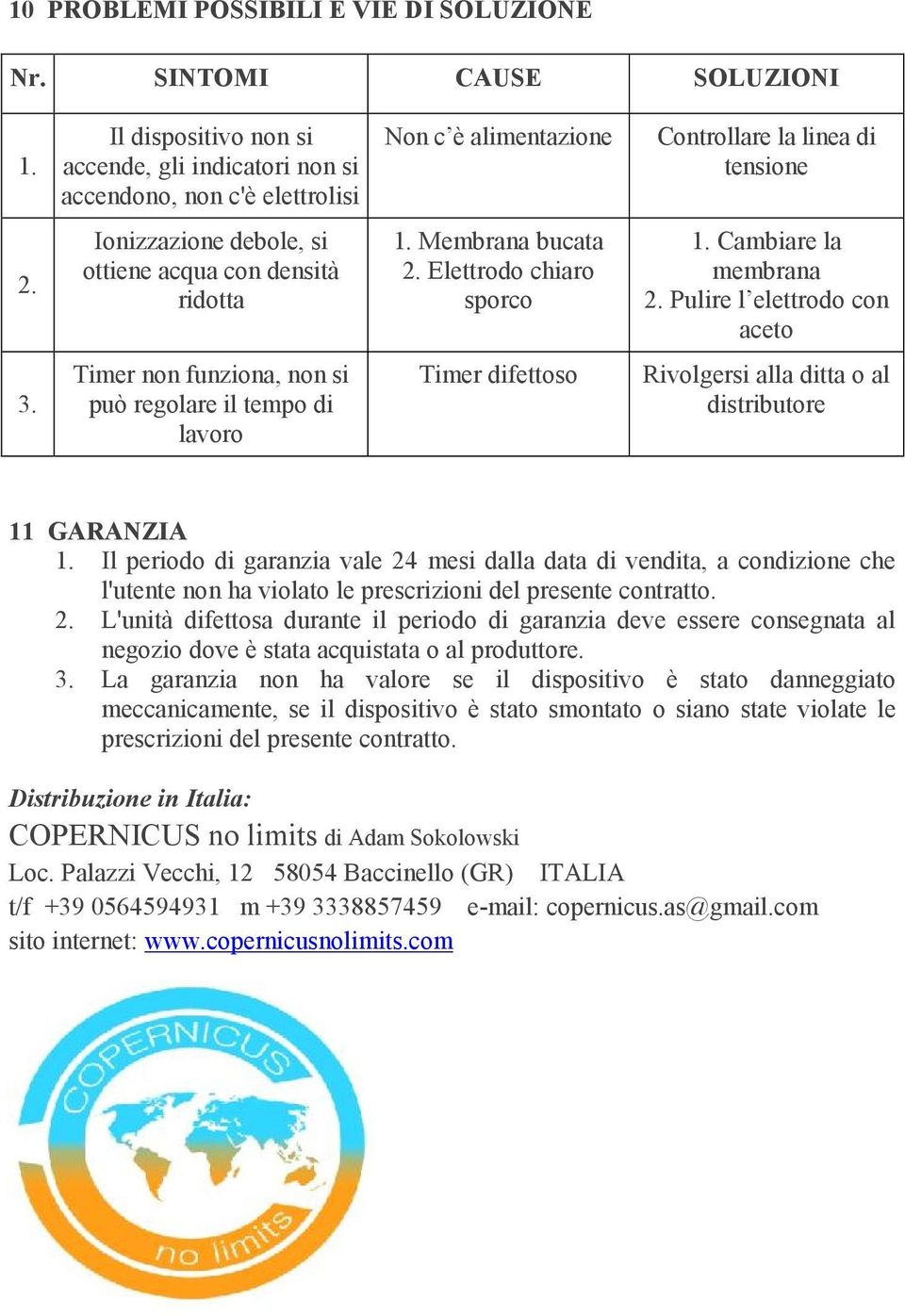 Ionizzazione debole, si ottiene acqua con densità ridotta 1. Membrana bucata 2. Elettrodo chiaro sporco 1. Cambiare la membrana 2. Pulire l elettrodo con aceto 3.