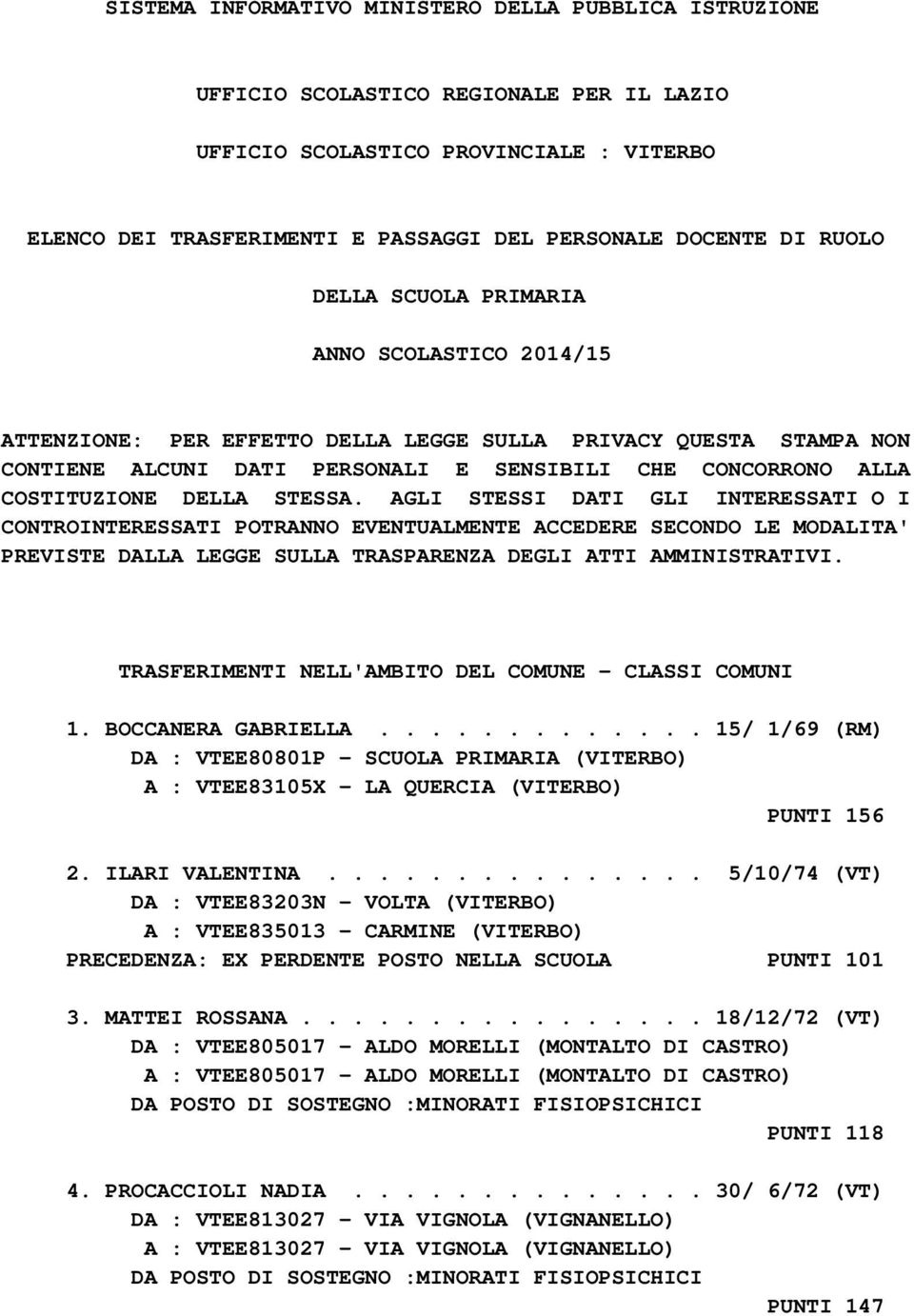 DELLA STESSA. AGLI STESSI DATI GLI INTERESSATI O I CONTROINTERESSATI POTRANNO EVENTUALMENTE ACCEDERE SECONDO LE MODALITA' PREVISTE DALLA LEGGE SULLA TRASPARENZA DEGLI ATTI AMMINISTRATIVI.