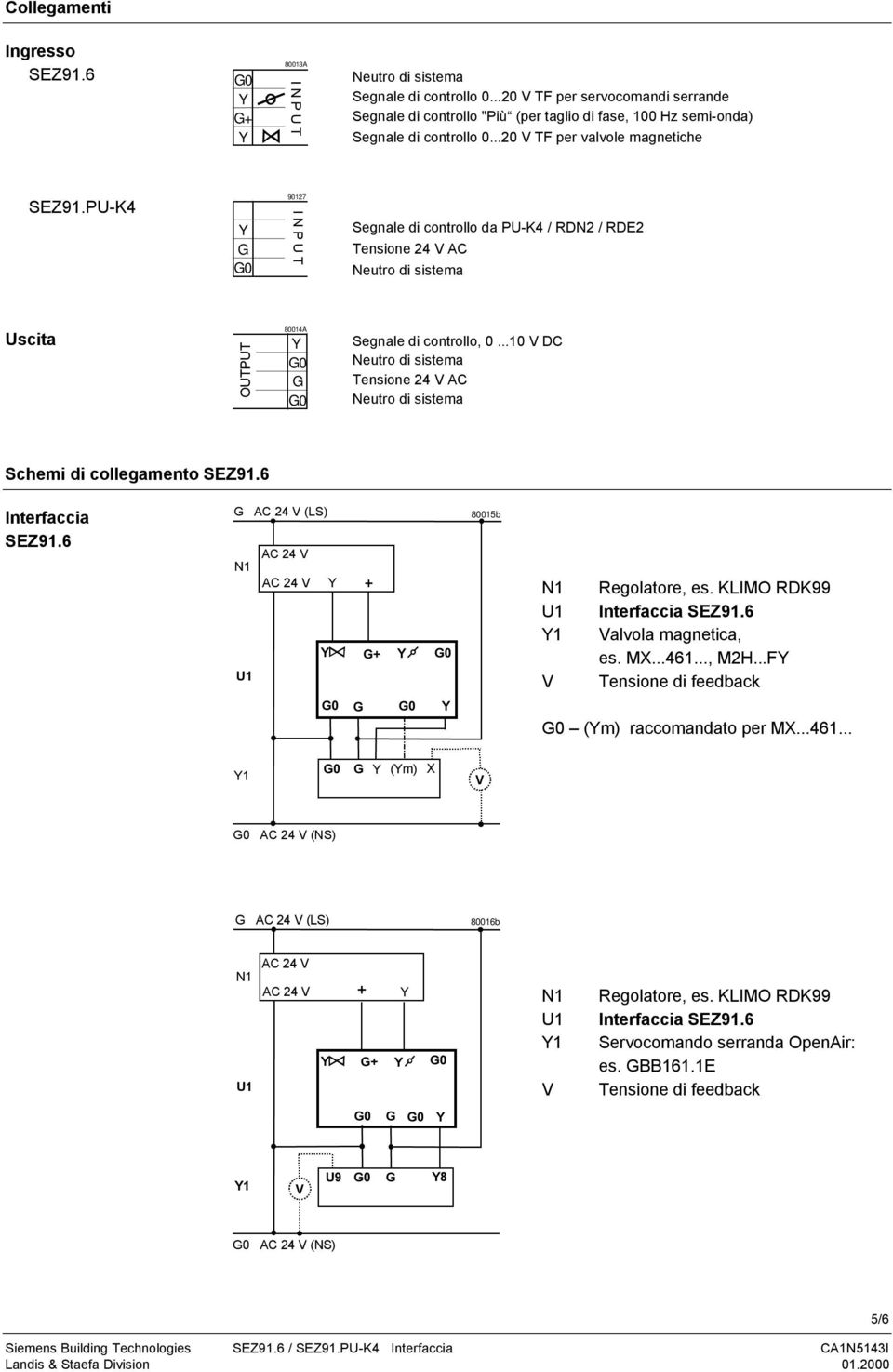 .. DC Tensione 24 AC Schemi di collegamento Interfaccia AC 24 (LS) AC 24 AC 24 + + 815b 1 Regolatore, es. KLIMO RDK99 Interfaccia alvola magnetica, es. MX...461..., M2H.