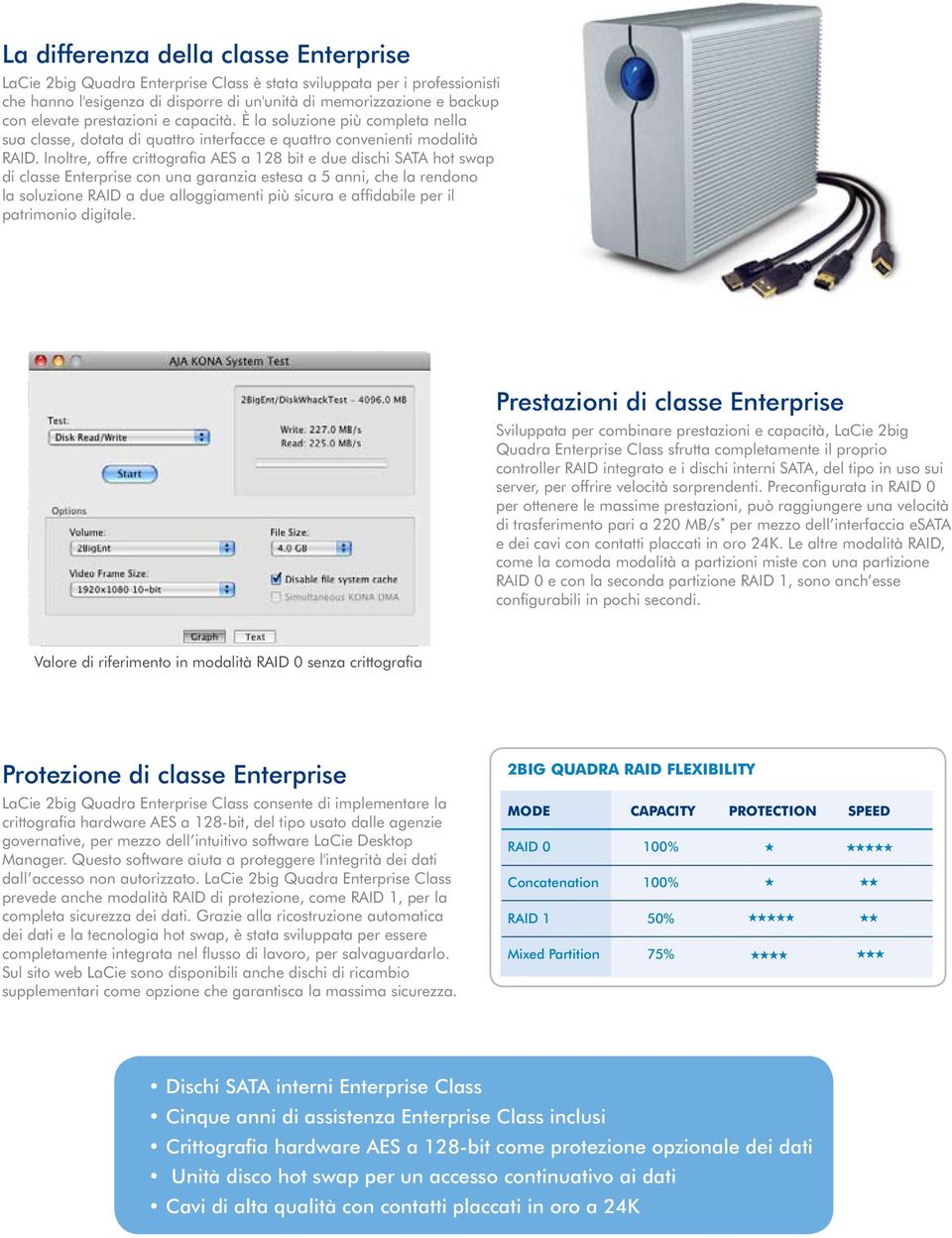 Inoltre, offre crittografia AES a 128 bit e due dischi SATA hot swap di classe Enterprise con una garanzia estesa a 5 anni, che la rendono la soluzione RAID a due alloggiamenti più sicura e