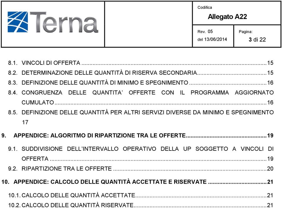 APPENDICE: ALGORITMO DI RIPARTIZIONE TRA LE OFFERTE... 19 9.1. SUDDIVISIONE DELL INTERVALLO OPERATIVO DELLA UP SOGGETTO A VINCOLI DI OFFERTA... 19 9.2.