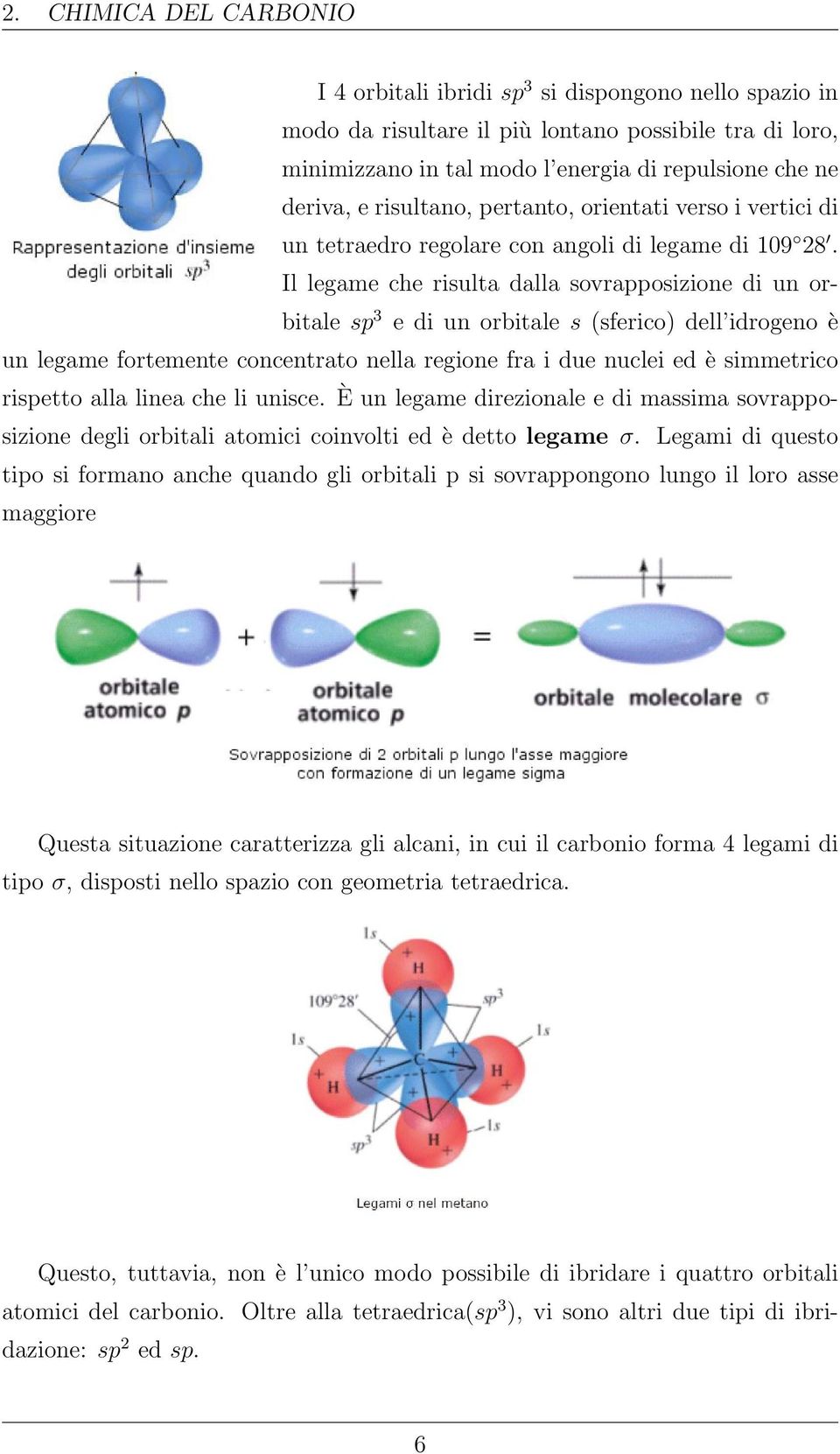 Il legame che risulta dalla sovrapposizione di un orbitale sp 3 e di un orbitale s (sferico) dell idrogeno è un legame fortemente concentrato nella regione fra i due nuclei ed è simmetrico rispetto