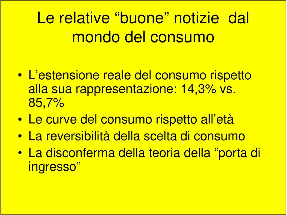 85,7% Le curve del consumo rispetto all età La reversibilità