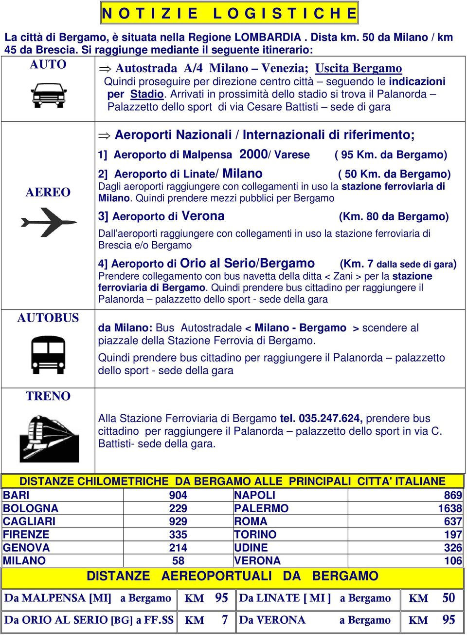 Arrivati in prossimità dello stadio si trova il Palanorda Palazzetto dello sport di via Cesare Battisti sede di gara AEREO AUTOBUS Aeroporti Nazionali / Internazionali di riferimento; 1] Aeroporto di