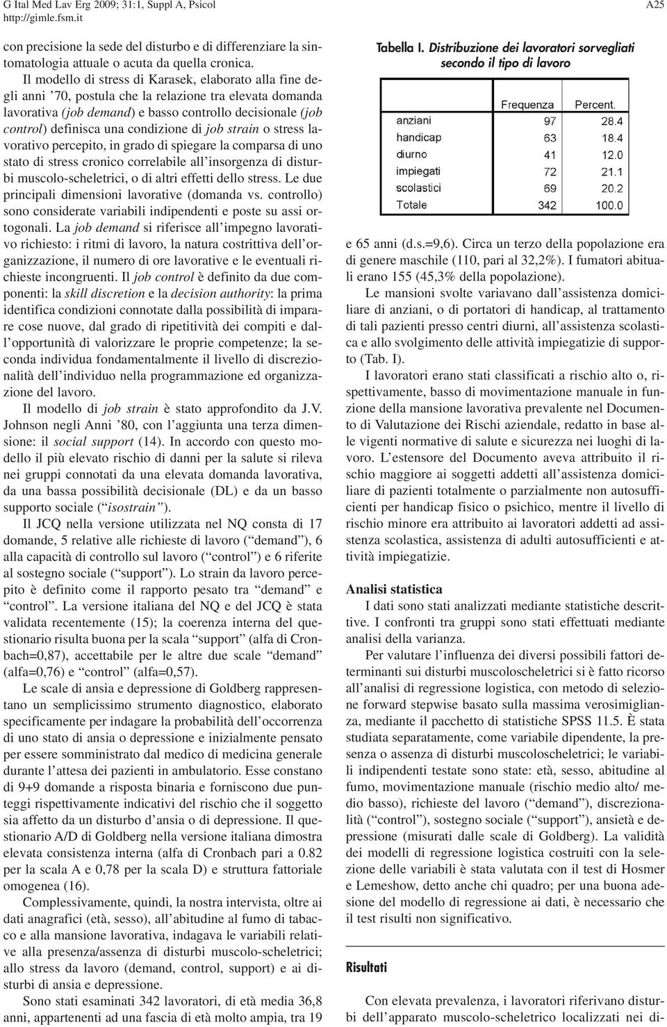 condizione di job strain o stress lavorativo percepito, in grado di spiegare la comparsa di uno stato di stress cronico correlabile all insorgenza di disturbi muscolo-scheletrici, o di altri effetti